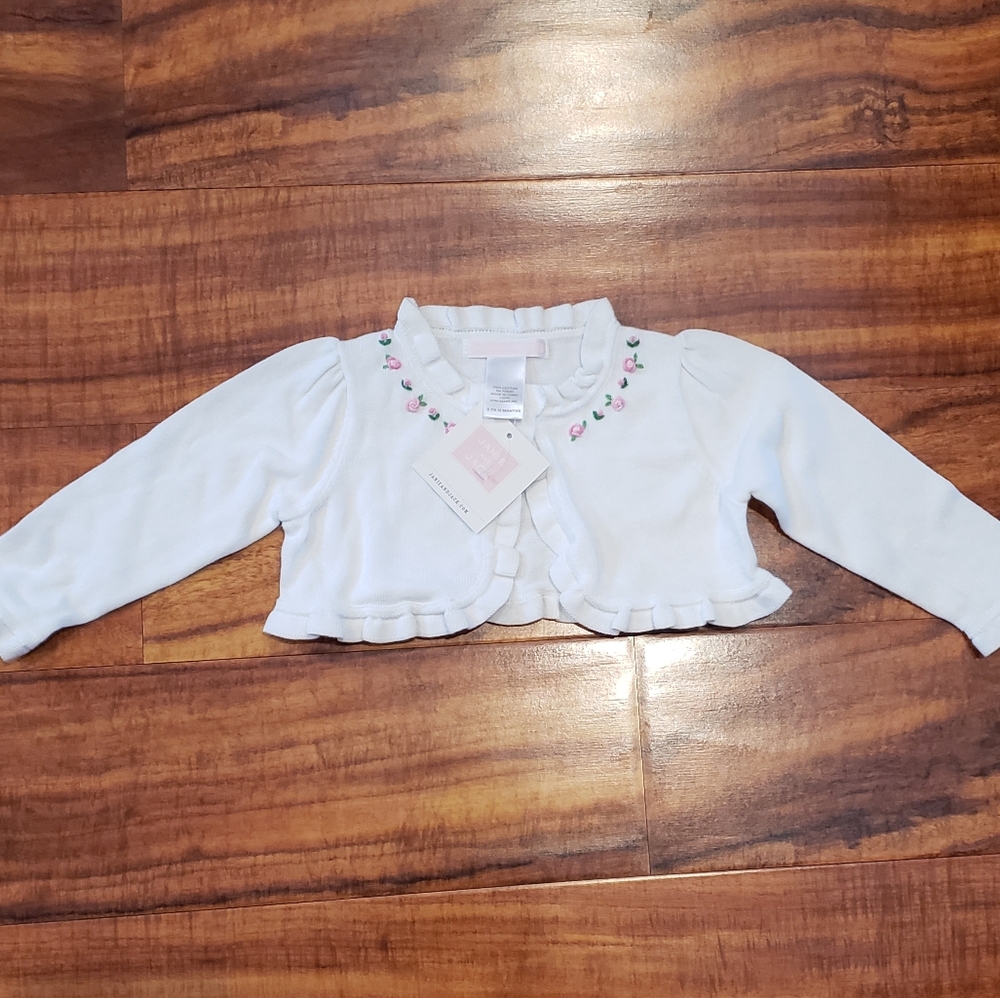 Janie and Jack NWT 6-12 months ivory crop cardigan w/ pink floral embroidery